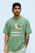 Sage Green Oversized "Save Mother Nature" Graphic T-Shirt