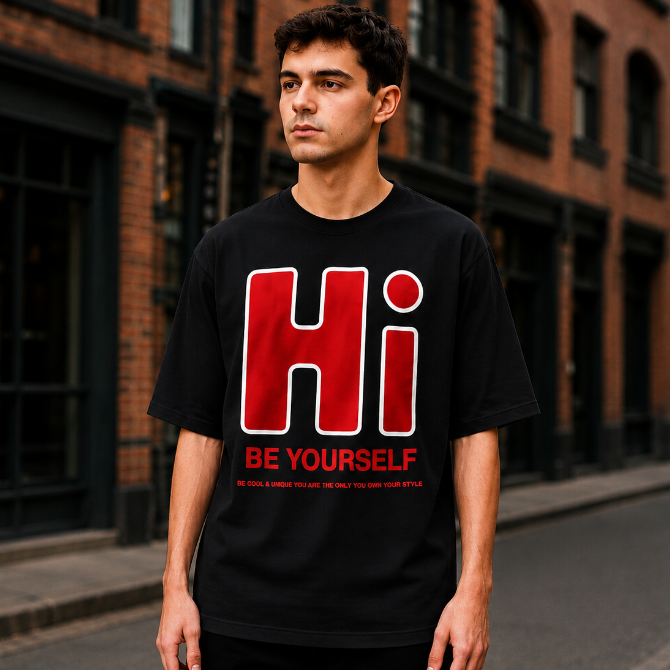Hi Be Yourself — Men's Oversized Graphic T-Shirt