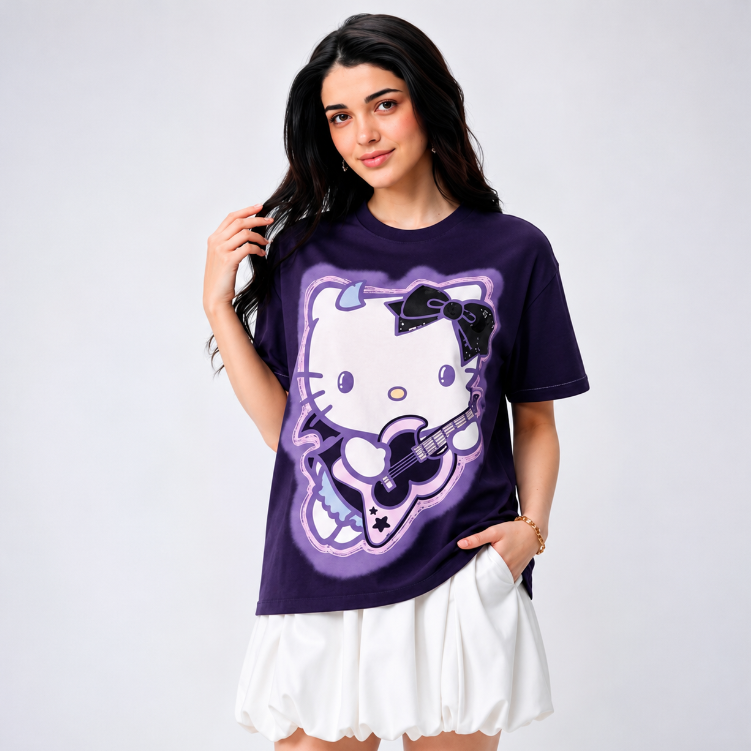 Kitty Rockstar — Women's Oversized Graphic T-Shirt