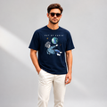 Out of Earth Graphic Print Oversized T-Shirt | Navy Blue Unisex Cotton Tee