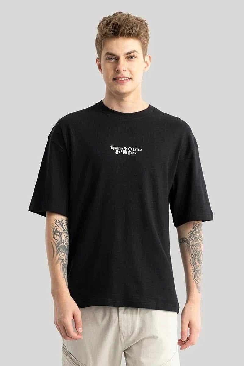 Black Oversized "Reality Is Created By The Mind" Psychedelic Mandala T-Shirt