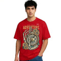 Red Oversized "Have A Nice Adventure" Skeleton Compass Graphic T-Shirt