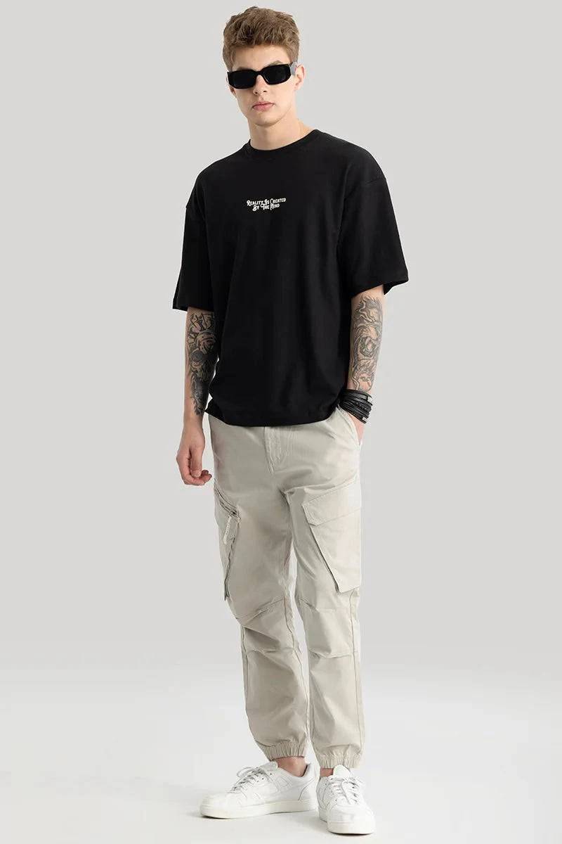 Black Oversized "Reality Is Created By The Mind" Psychedelic Mandala T-Shirt