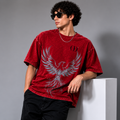 Red Acid Wash Oversized Phoenix Rising Graphic T-Shirt