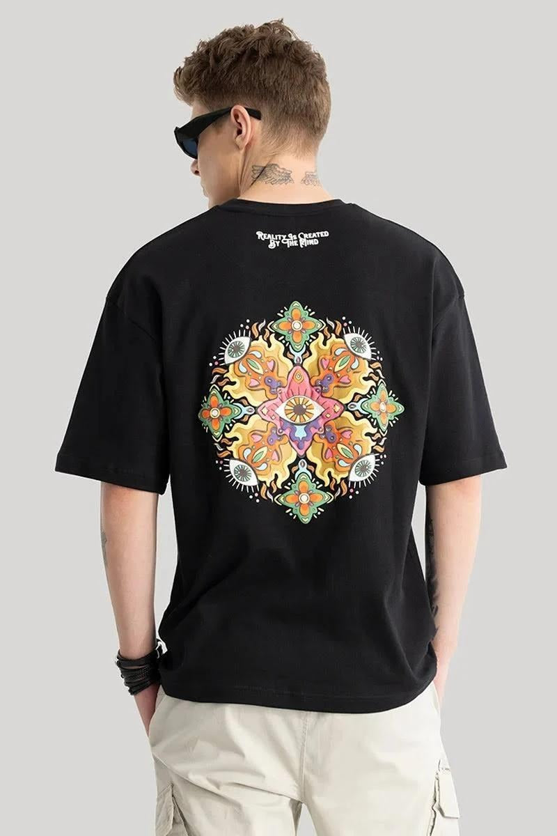 Black Oversized "Reality Is Created By The Mind" Psychedelic Mandala T-Shirt