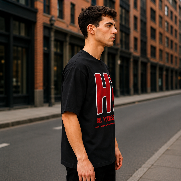 Hi Be Yourself — Men's Oversized Graphic T-Shirt