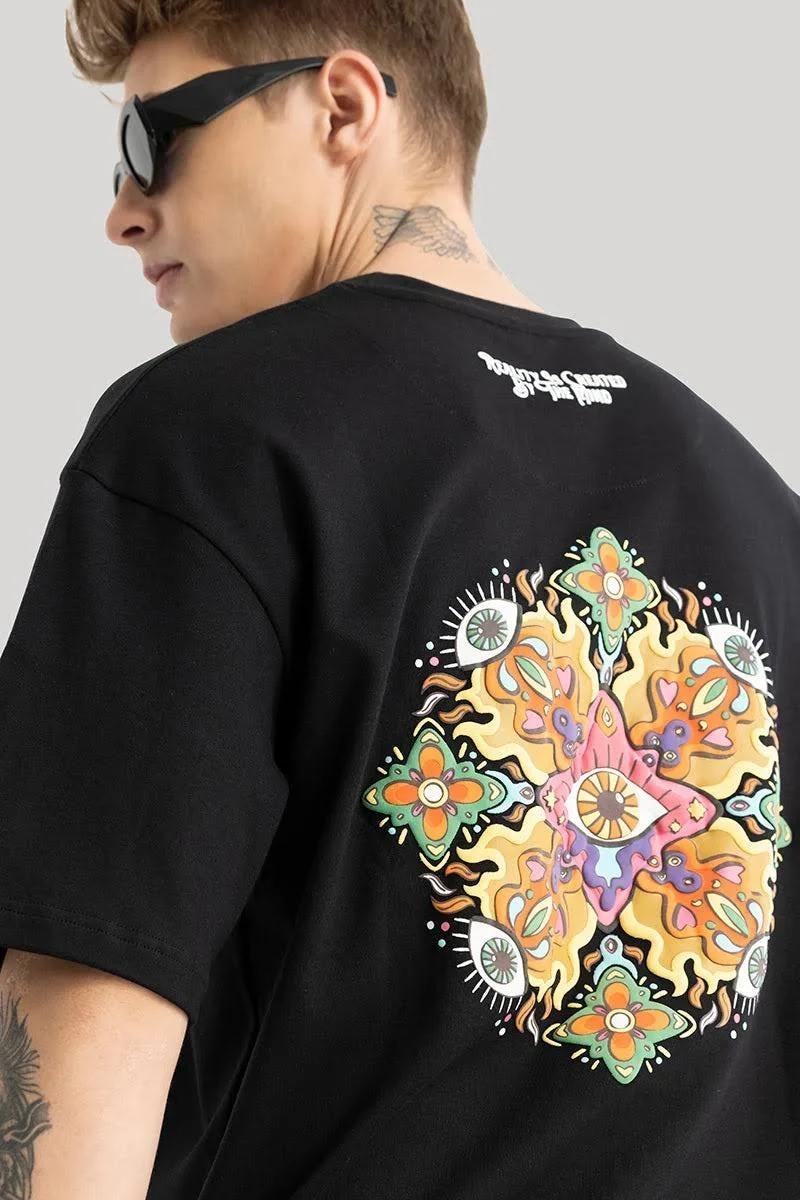 Black Oversized "Reality Is Created By The Mind" Psychedelic Mandala T-Shirt