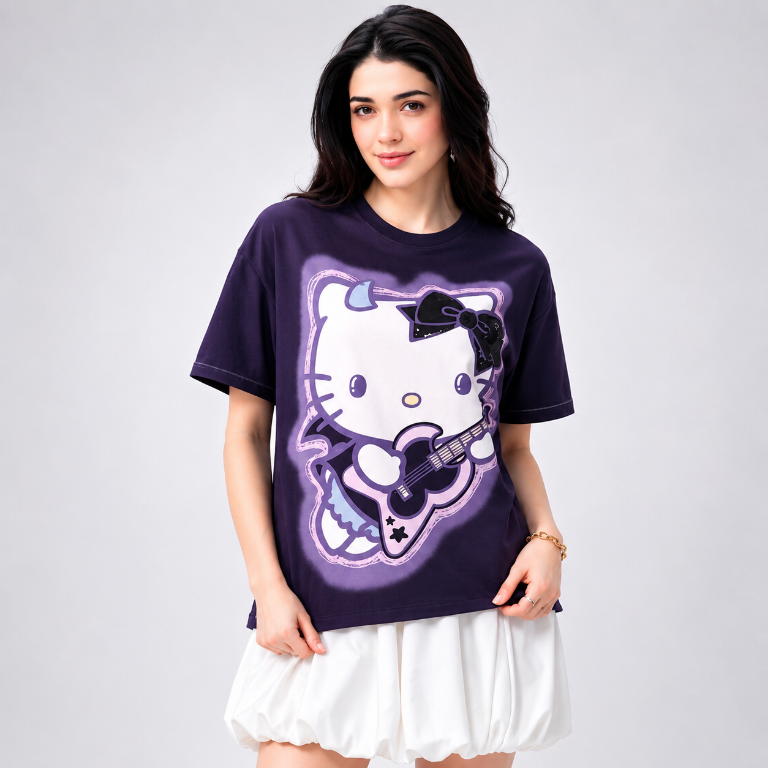 Kitty Rockstar — Women's Oversized Graphic T-Shirt