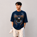 Navy Blue Oversized "Unconventional" Eagle Graphic T-Shirt